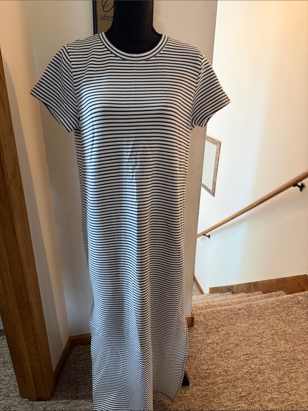 SPANX Black & White Striped Short-Sleeve Maxi Dress